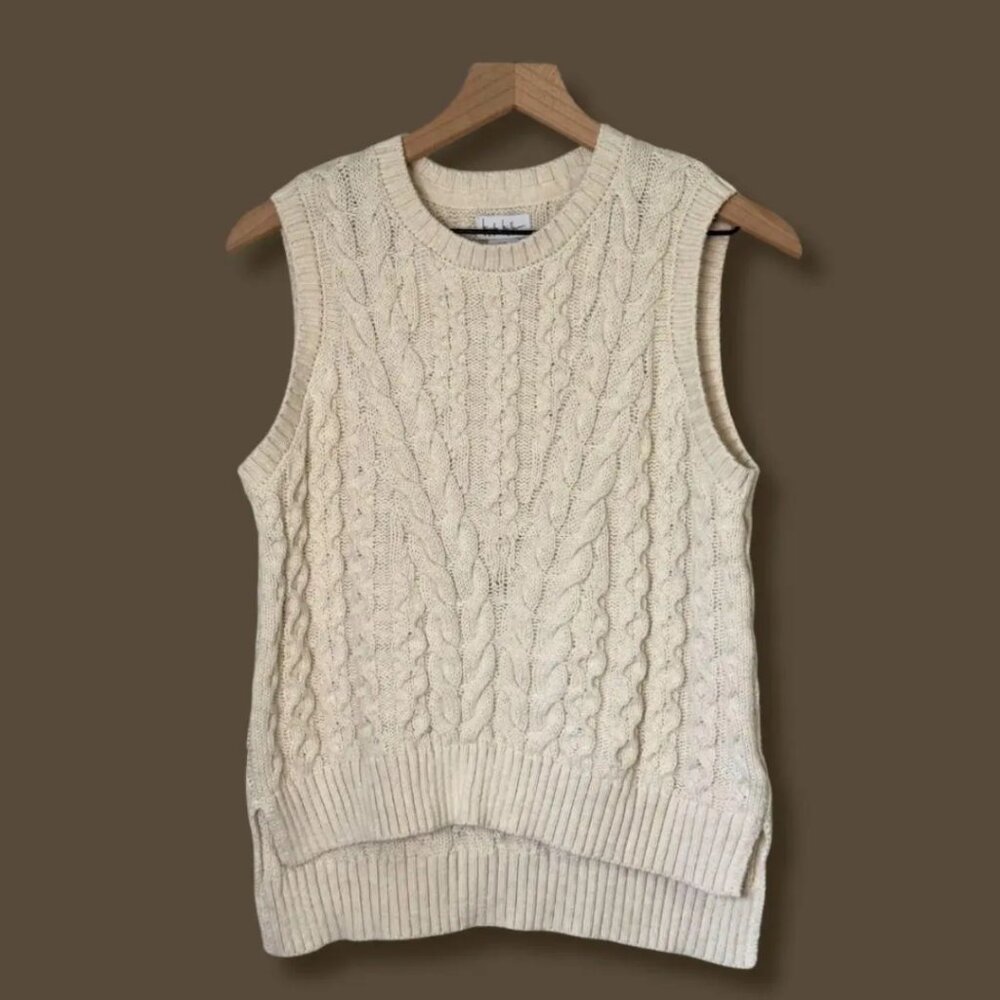 Nicole Miller Cream Cable Knit Sweater Vest Size XL